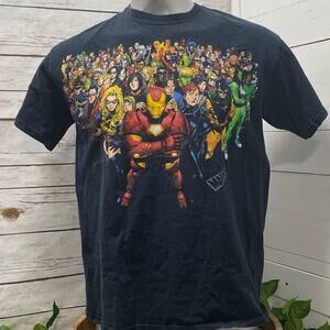 Marvel Comics Ironman and Super Friends Superhero Full Cast Animated T-Shirt L